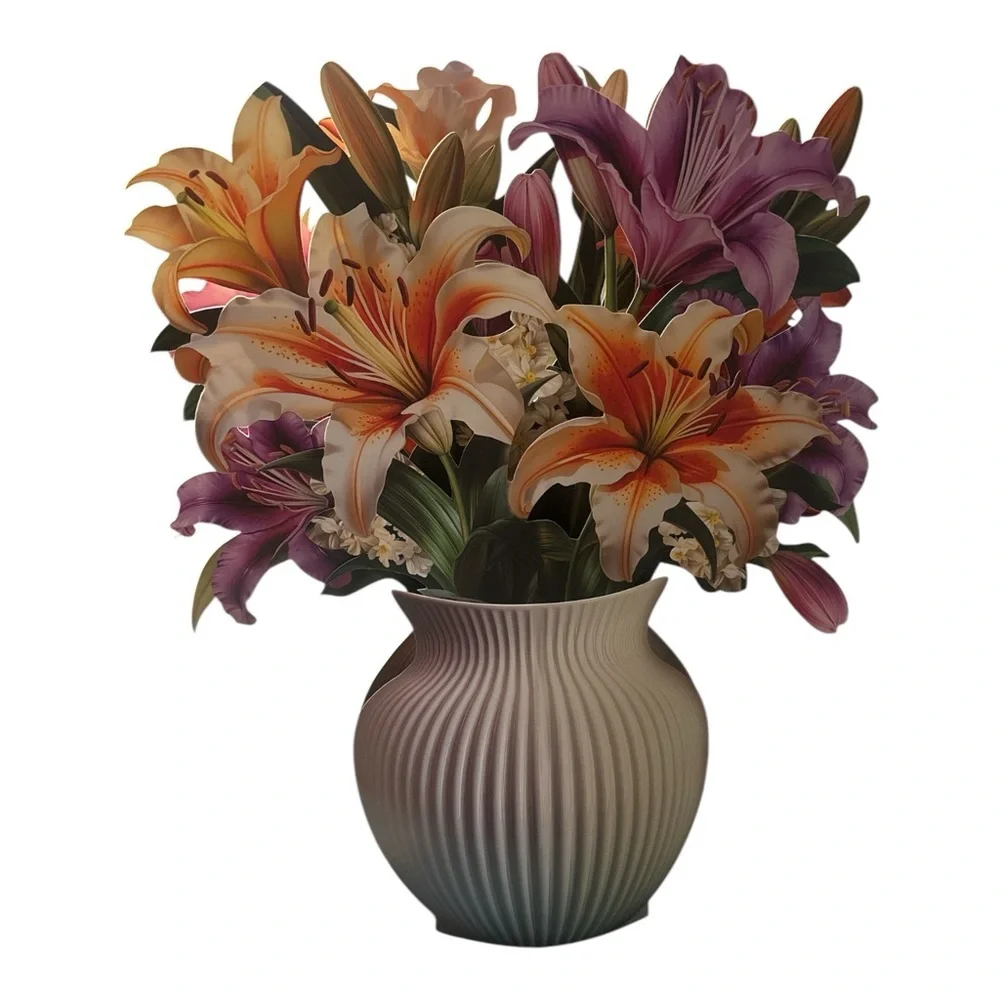 Paeone Lilies Bouquet,12-inch tall 3D pop-up flower card.Included 2 (039)